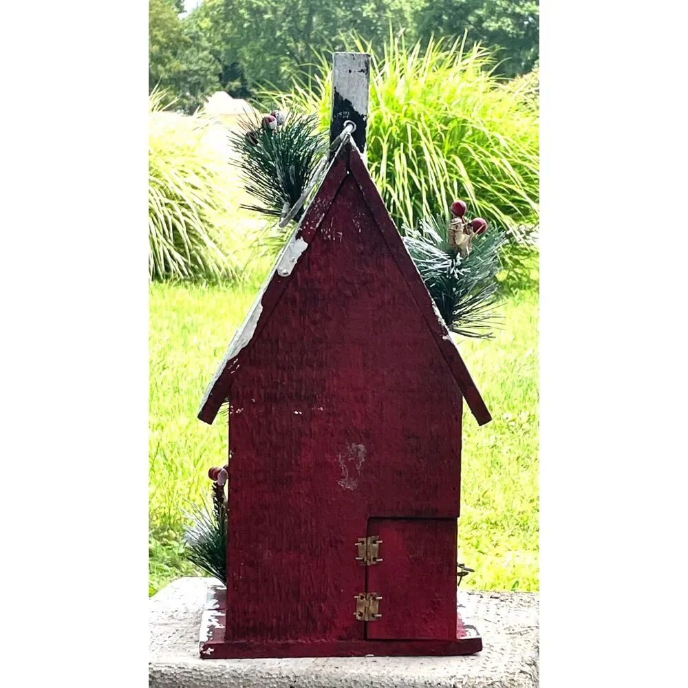 Rustic Wooden Christmas Birdhouse 2 Story Distressed Red Farmhouse Cabin Decor